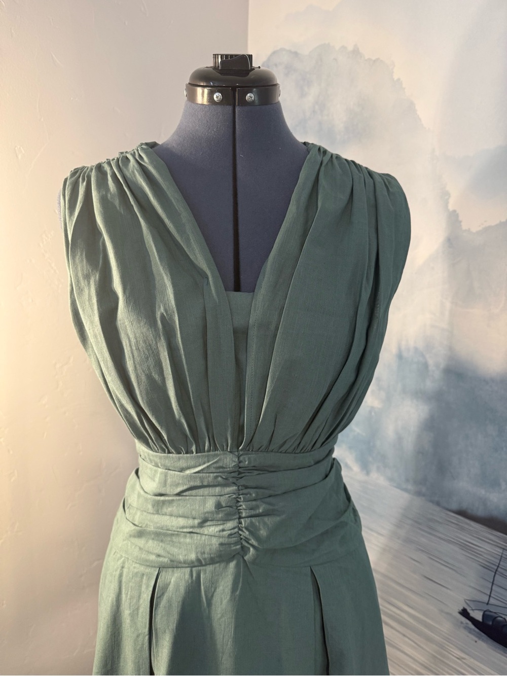 Sleeveless Sage Green Midi Dress # 223 - Picture 2 of 11